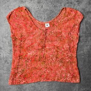 Lost River Clothing Co Batik Crinkle Sleeveless Top Shirt XL Boho Art to Wear